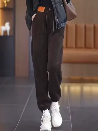 加绒加厚卫裤女2023年冬季新款高腰宽松显瘦束脚裤哈伦休闲运动裤商品大图