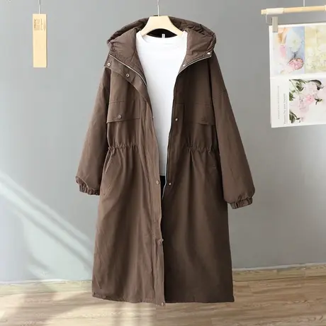 冬季新款文艺范中长款加厚连帽棉服女士宽松大码保暖外套过膝棉袄图片