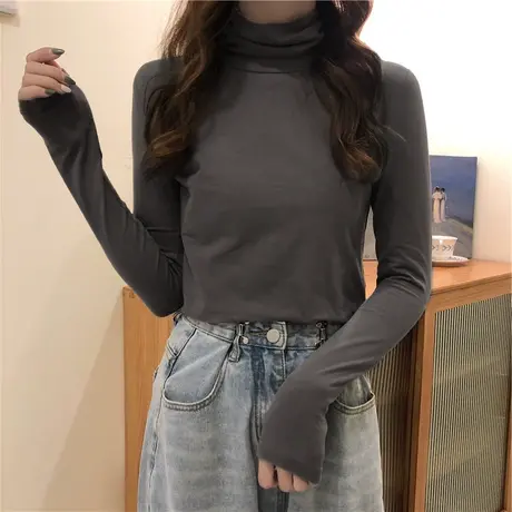 2024春秋冬季高领内搭洋气百搭长袖加厚加绒保暖上衣服打底衫女装商品大图
