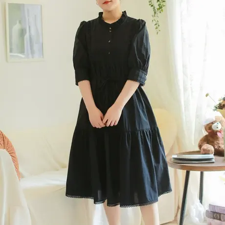 【买一送一】夏新品花边拼接五分袖连衣裙加大码显瘦木耳领长裙商品大图