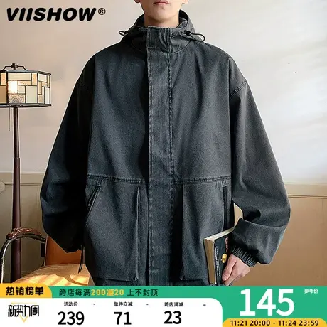 VIISHOW深蓝色牛仔外套潮牌男春秋款痞帅美式复古水洗工装夹克商品大图