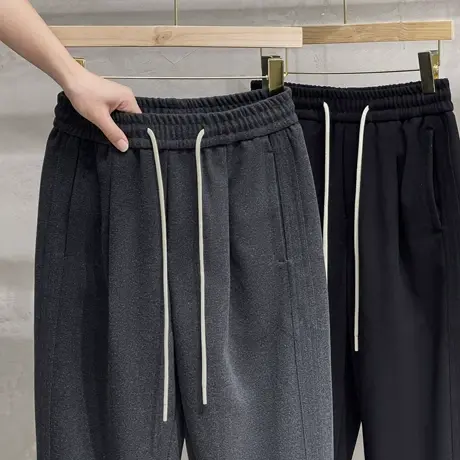 毛呢裤子男冬季加厚宽松束脚九分裤哈伦裤男士休闲裤秋冬2023新款商品大图