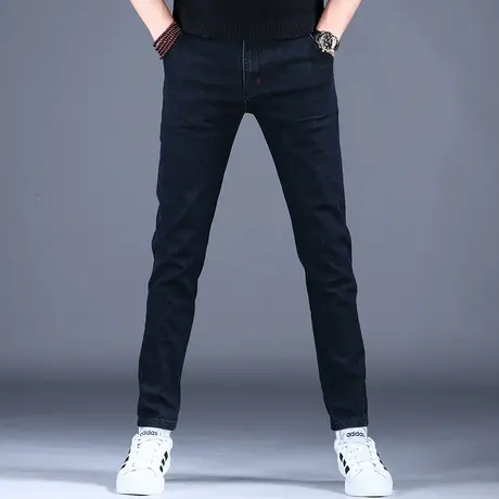 2023新款男士牛仔裤子简约黑色系带修身小脚裤2023棉弹男潮牌百搭图片