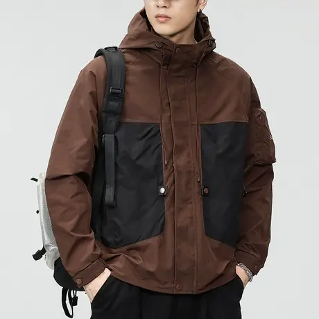 设计感高端撞色三合一户外连帽冲锋衣外套秋冬季男生防风保暖夹克商品大图