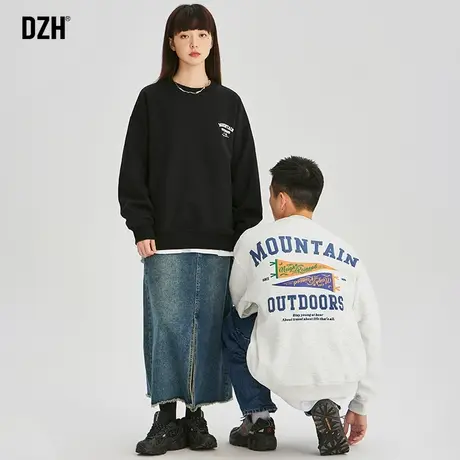 情侣美式重磅卫衣男圆领2023年秋季潮牌宽松男生无帽上衣男款打底商品大图