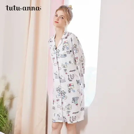 tutuanna春秋睡衣女联名HelloKitty满印可爱长袖长款睡裙家居服女图片