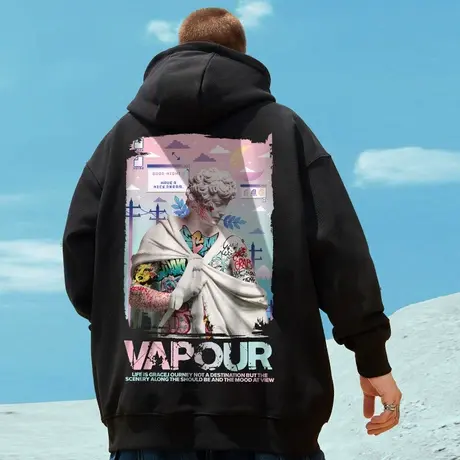 加肥加大码oversize加绒卫衣男连帽潮牌情侣油画套头胖子潮秋冬季图片