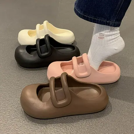 简约包头半拖鞋女夏季外穿新款踩屎感小众高级感凉拖鞋海边沙滩鞋商品大图