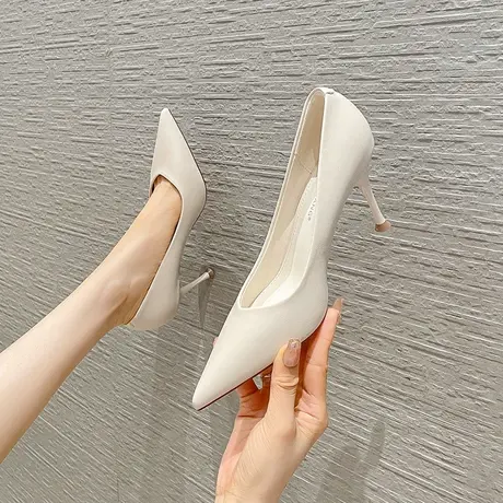 尖头职业单鞋女细跟2024年春夏新款时尚百搭浅口仙女风工作高跟鞋图片