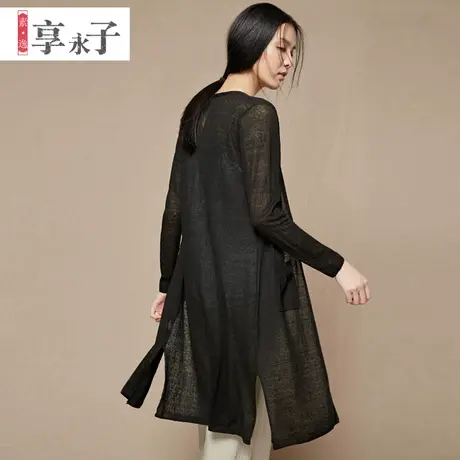 薄针织衫女开衫中长款2022春夏新款亚麻开衫棉麻风格空调衣文艺商品大图