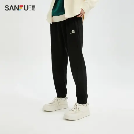 三福2023冬男士小标刺绣重磅卫裤 户外时尚宽松束脚长裤477178商品大图