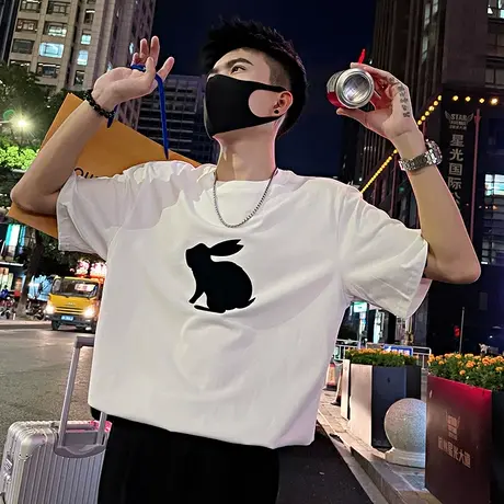 夏季男士t恤打底衫短袖宽松半袖潮流潮牌痞帅个性INS半截袖体恤图片