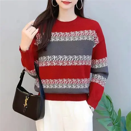 半高领条纹女士毛衣女款2023新款爆款冬季洋气时尚秋冬内搭打底衫商品大图
