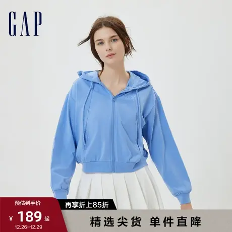Gap女装秋季款洋气LOGO纯色水洗棉连帽衫时尚宽松运动卫衣591196图片