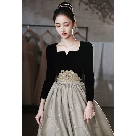 晚礼服女2023新款气质宴会年会主持人高定小众轻奢高端丝绒高级感商品大图