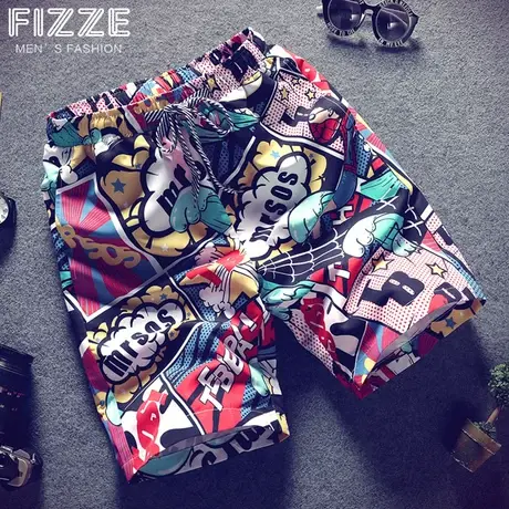 沙滩裤男士宽松速干五分裤日系大码情侣海边花短裤宽松薄款大裤衩商品大图