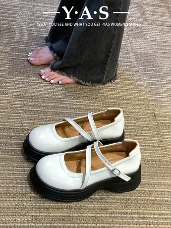 圆头黑色百搭厚底一脚蹬小皮鞋女2024新款春季复古法式玛丽珍鞋商品大图