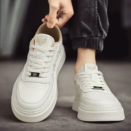 高级感男鞋春夏季真皮小白潮鞋男士运动休闲板鞋厚底百搭2024新款商品大图