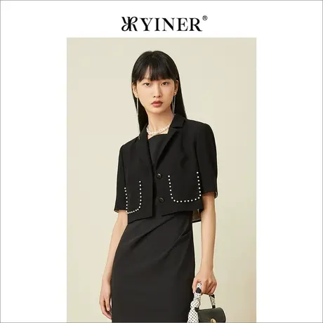 YINER音儿女装2022夏季气质醋酸西装领短外套商品大图