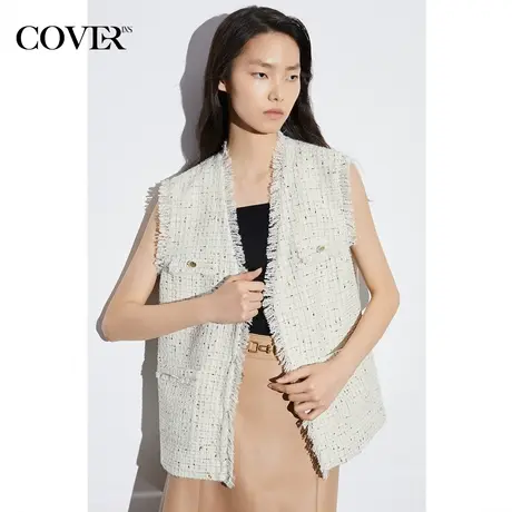 【昕怡粉丝专享】恩裳COVER直筒小香风流苏冰丝马甲图片