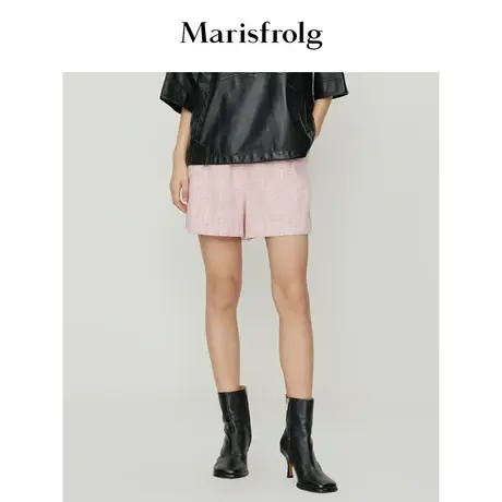 【商场同款】玛丝菲尔休闲裤春季新款粉红色收腰显瘦休闲短裤商品大图