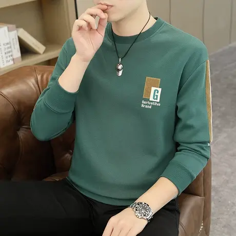 圆领卫衣男秋冬季2024新款潮牌加绒加厚长袖T恤上衣春秋装打底衫商品大图