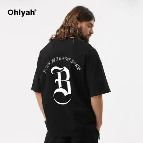 Ohlyah潮流夏季重磅纯棉男女款T恤时尚百搭无性别青少年圆领短袖图片