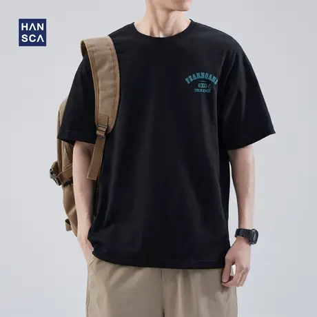 清仓特卖 hansca夏季印花短袖T恤男潮牌圆领宽松休闲运动半袖上衣商品大图