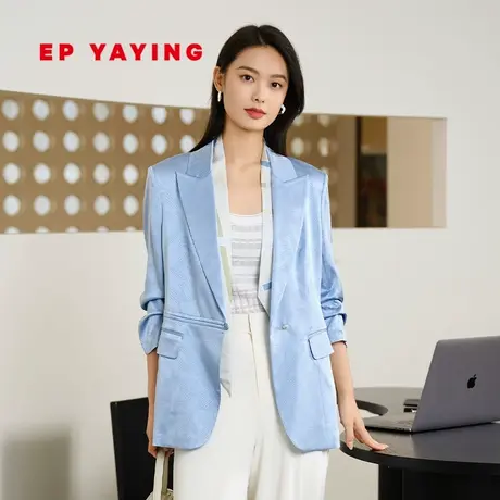 [真丝系列]EP雅莹女装 预售几何印花蚕丝西装外套 24春装新1122A商品大图