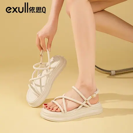 依思q罗马凉鞋女新款2023夏季松糕厚底平底时尚法式增高女鞋夏款商品大图