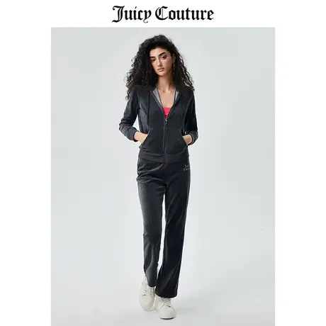 Juicy Couture橘滋套装女春季新款美式天鹅绒连帽外套夹克休闲裤商品大图