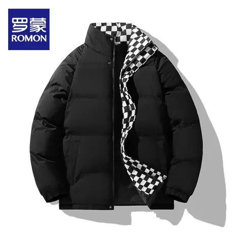 Romon/罗蒙羽绒服2023男士冬季潮流格子衫加厚立领外套图片