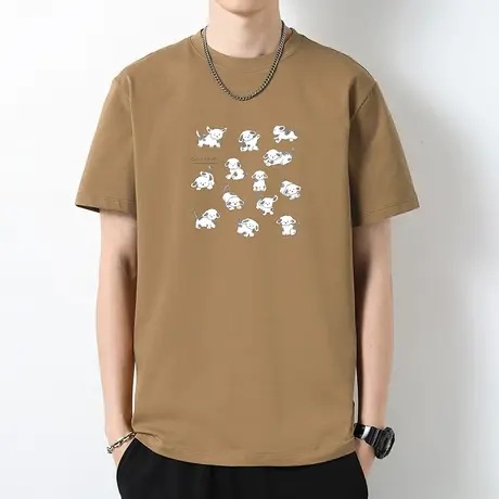 美式重磅纯棉短袖t恤男宽松圆领上衣服半袖液氨长绒棉全棉体恤衫商品大图