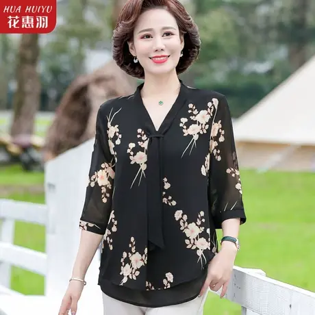 妈妈夏装雪纺衬衫套装洋气中年女休闲t恤中老年女装春秋小衫50岁商品大图