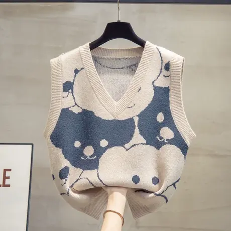 v领针织马甲背心女2023秋装新款宽松马夹外穿上衣外搭毛衣坎肩潮商品大图