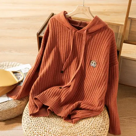 享永子连帽套头针织衫女文艺复古毛衣外套女休闲显瘦宽松2022新款商品大图