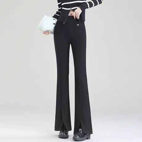 开叉修身喇叭裤高腰显瘦休闲裤秋季2023新款微喇裤时尚韩版九分裤商品大图