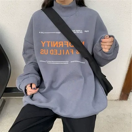 高领卫衣女秋冬ins宽松韩版chic上衣bf慵懒风加绒加厚ulzzang外套商品大图