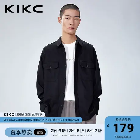 kikc衬衫男2023春夏新款商场同款商务休闲高级感宽松黑色长袖外套图片