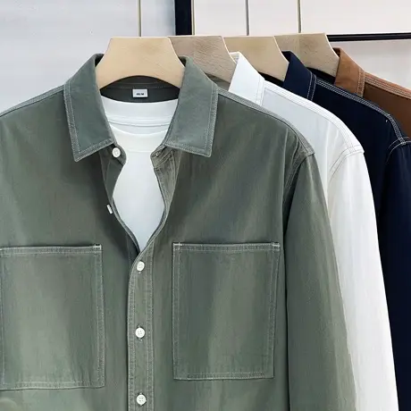 工装牛仔衬衫外套男春秋2023年新款宽松潮牌外穿纯棉男士衬衣长袖图片