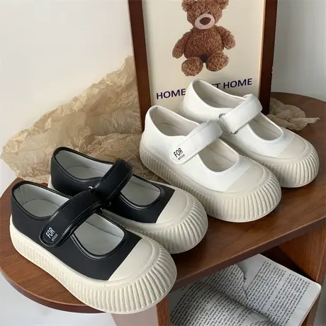 2023年新款夏季女鞋浅口魔术贴厚底百搭小白鞋圆头复古玛丽珍单鞋商品大图