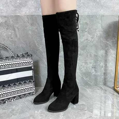 长靴女粗跟高跟靴子女2023新款秋冬新款过膝长筒靴高筒弹力瘦瘦靴图片