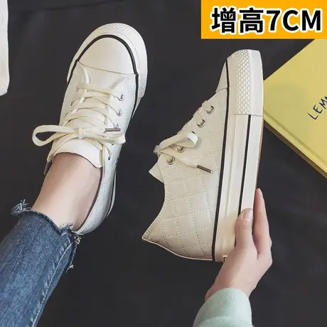 内增高7厘米帆布鞋女2023新款春秋季薄款透气韩版百搭厚底板鞋子商品大图