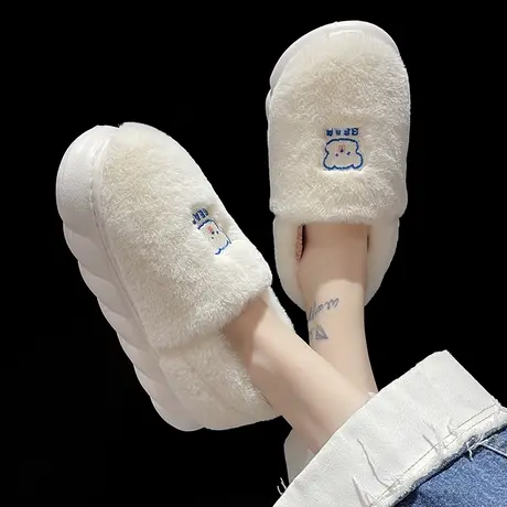 棉拖鞋女包跟秋冬季可爱小熊室内居家毛绒保暖厚底防滑产后月子鞋商品大图