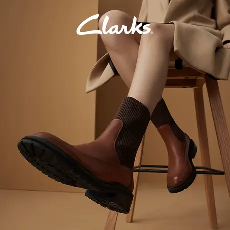 Clarks其乐女士蒂勒姆棕色靴子秋冬厚底优雅长筒靴休闲女弹力袜靴图片
