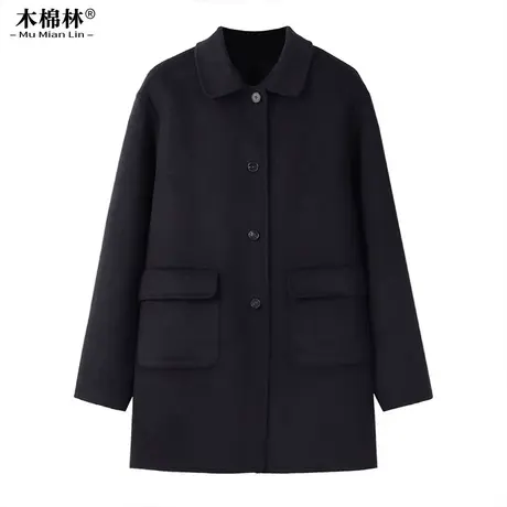 加肥加大洋气中长款外套春秋新宽松遮肉显瘦黑色轻奢双面羊毛大衣图片