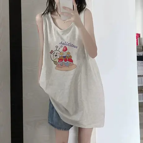 纯棉吊带运动坎肩背心无袖t恤女夏季设计感小众外穿宽松挂脖上衣图片