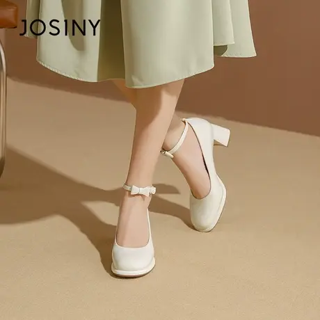 Josiny/卓诗尼高跟鞋2023夏秋新款时尚蝴蝶结一字带配裙子妈妈鞋商品大图