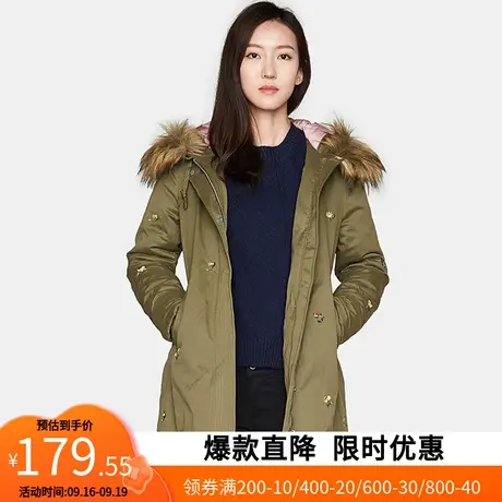 艾格冬季女装纯色加厚时尚宽松中长款连帽棉服女Y109商品大图