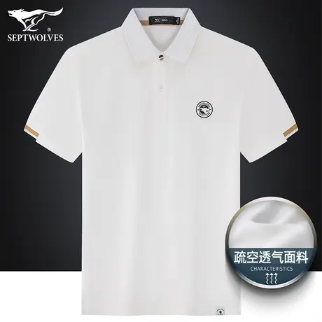 七匹狼狼族生活抗菌疏空透气T恤男士短袖商务休闲白色简约Polo衫图片